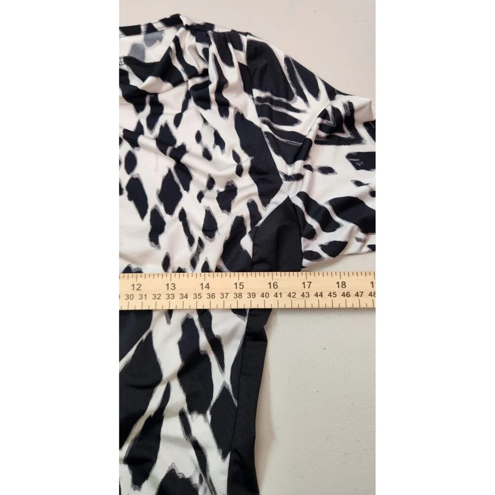 Liz Claiborne Women's Size M Black White Long Sleeve Belted Tunic Blouse Top